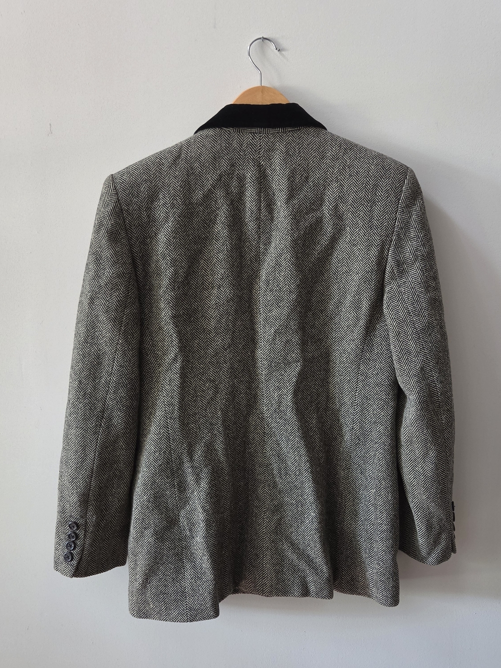 Lauren Ralph Lauren Wool Herringbone Blazer Black Velvet Collar Women's Size 10 - Picture 8 of 9